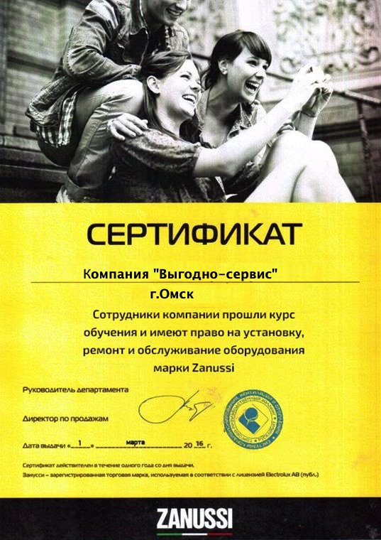 Сертификат Zanussi